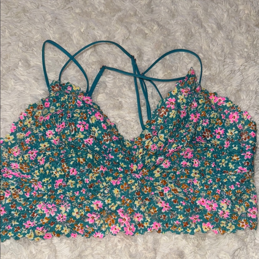 PINK Victoria's Secret Green and Pink Smocked Crop Camisole